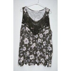 Maurices Olive Green Floral Crochet Neck Sleeveless Tank Top Women's Size 2 Boho